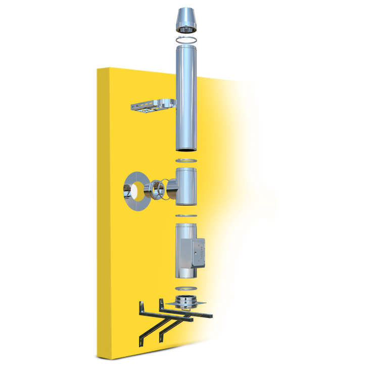Dubbelwandige Kachelpijp set voor buitenschoorsteen met SAS-Tec verbindingstechnologie ø130-150mm
